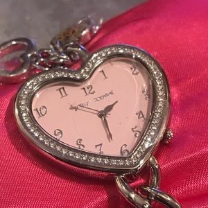 Pink heart crystal rhinestone watch Betsey Johnson
